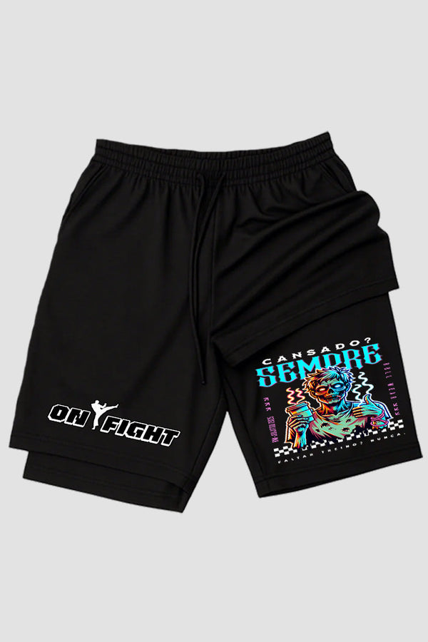 Short de compressão 2 em 1 jiu-jitsu Cansado Sempre