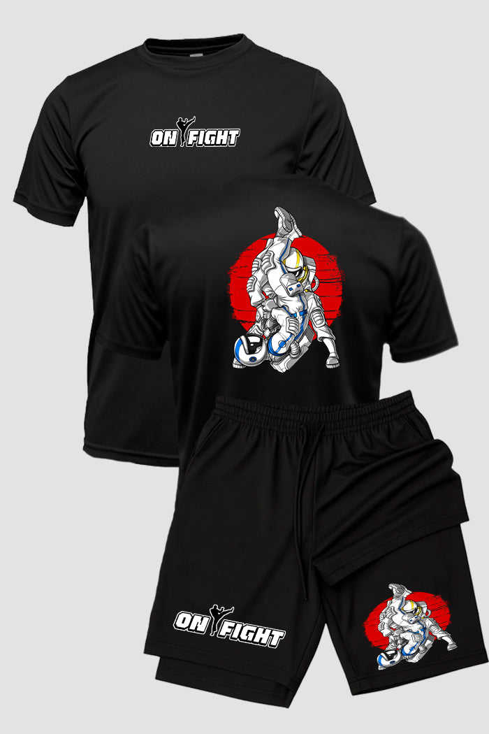 Kit Camiseta Dryfit com Short Dry Fit Jiu Jitsu Astronaut Fighters
