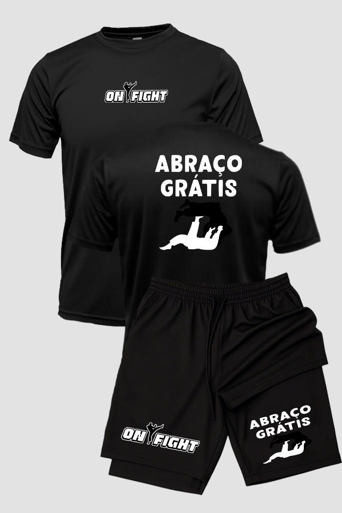 Kit Camiseta Dryfit com Short Dry Fit Jiu Jitsu abraço grátis