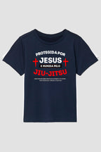 Camiseta infantil jiu-jitsu Protegida por Jesus Munida pelo Jiu-jistu