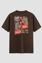 Camiseta Oversized Cat Fight Onfight Engraçada OnFight P Chocolate Masculino