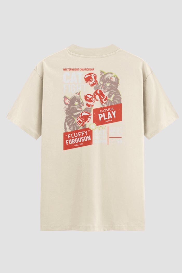 Camiseta Oversized Cat Fight Onfight Engraçada OnFight P Off White Masculino