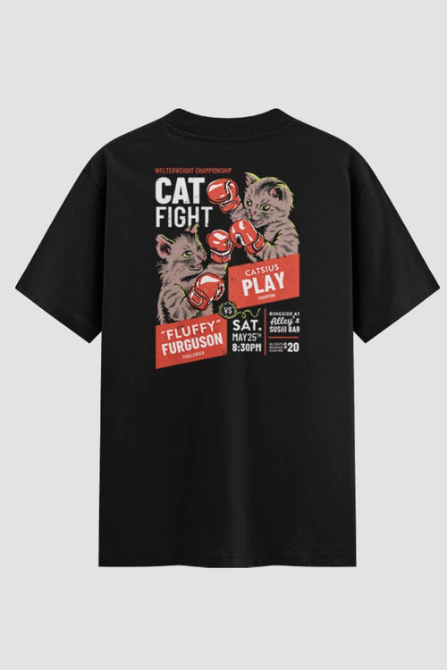 Camiseta Oversized Cat Fight Onfight Engraçada OnFight P Preto Masculino