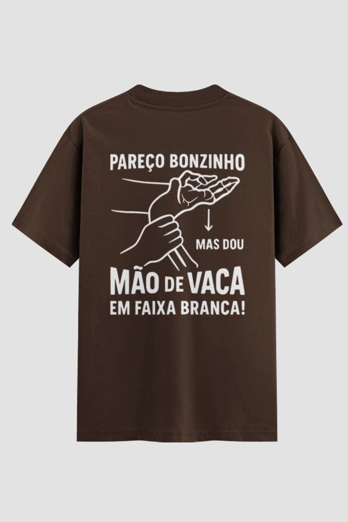 Camiseta Oversized Jiu-Jitsu pareço bonzinho mas dou mão de vaca em faixa branca Oversized jiu-jitsu OnFight P Chocolate Masculino