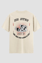 Camiseta Oversized Jiu-Jitsu Touch me your lesson is free Oversized jiu-jitsu OnFight P Off White Masculino