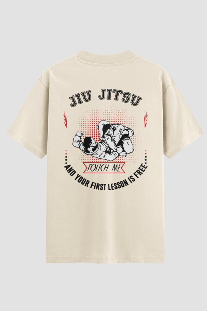 Camiseta Oversized Jiu-Jitsu Touch me your lesson is free Oversized jiu-jitsu OnFight P Off White Masculino