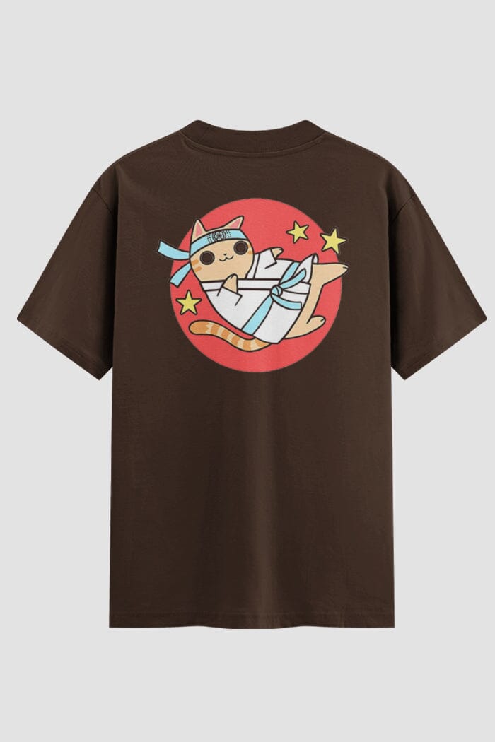 Camiseta Oversized Karate - Karate Cat Oversizeds Karate OnFight P Chocolate Masculino