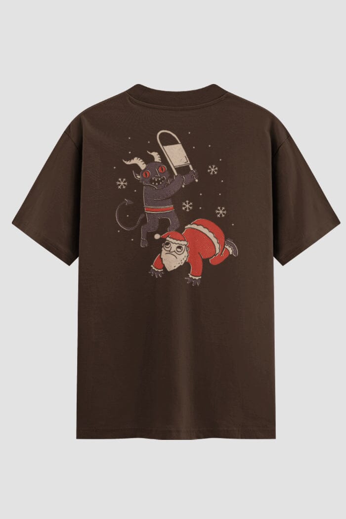 Camiseta Oversized Krampus vs Noel Onfight Engraçada OnFight P Chocolate Masculino