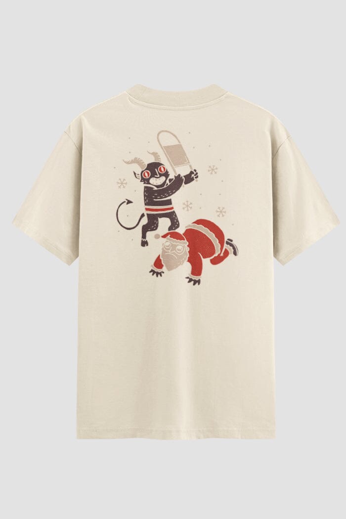 Camiseta Oversized Krampus vs Noel Onfight Engraçada OnFight P Off White Masculino