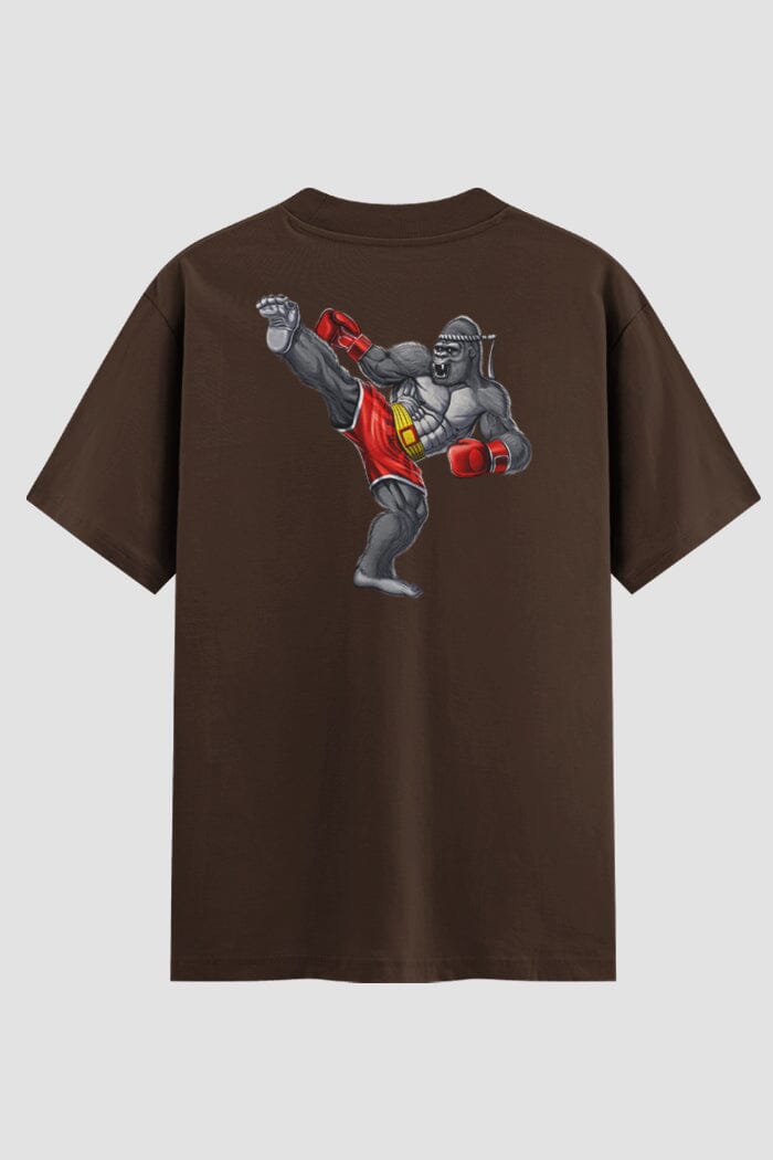 Camiseta Oversized Muay Thai Clean Gorilla kick Oversized Muay thai OnFight P Chocolate Masculino