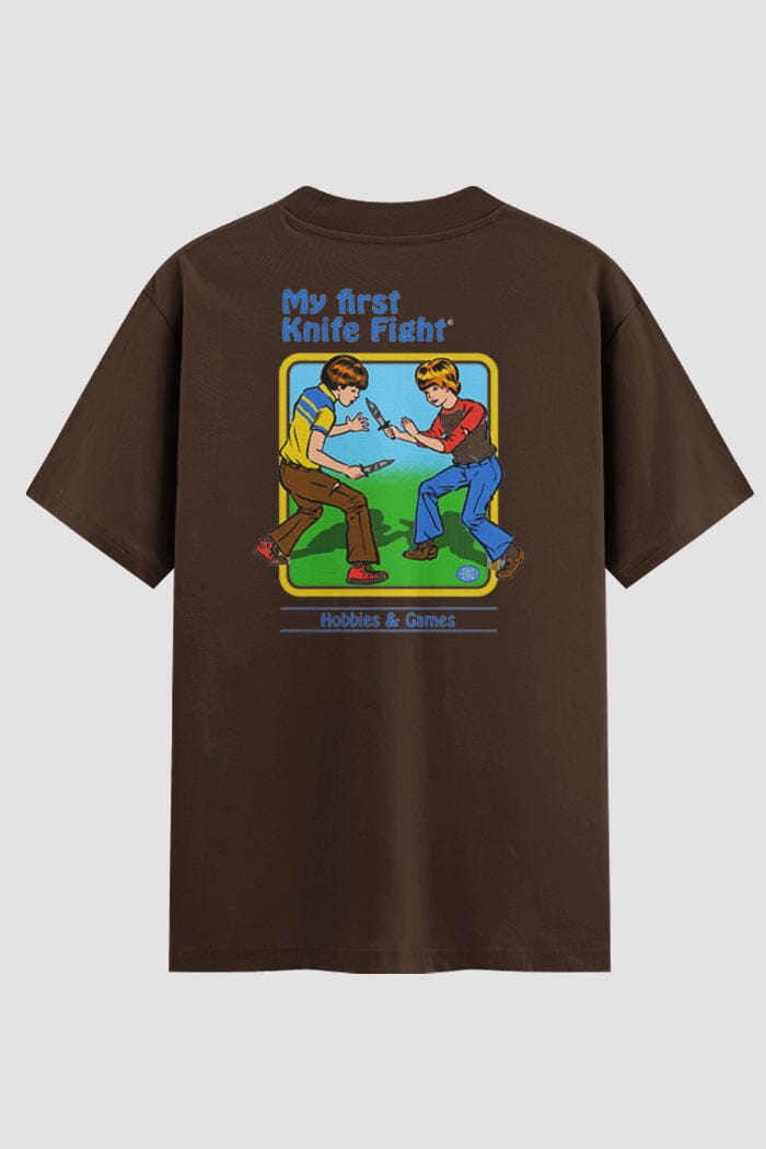 Camiseta Oversized My First Knife Fight Onfight Engraçada OnFight P Chocolate Masculino