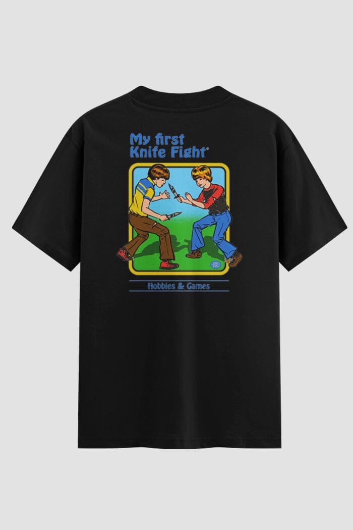 Camiseta Oversized My First Knife Fight Onfight Engraçada OnFight P Preto Masculino