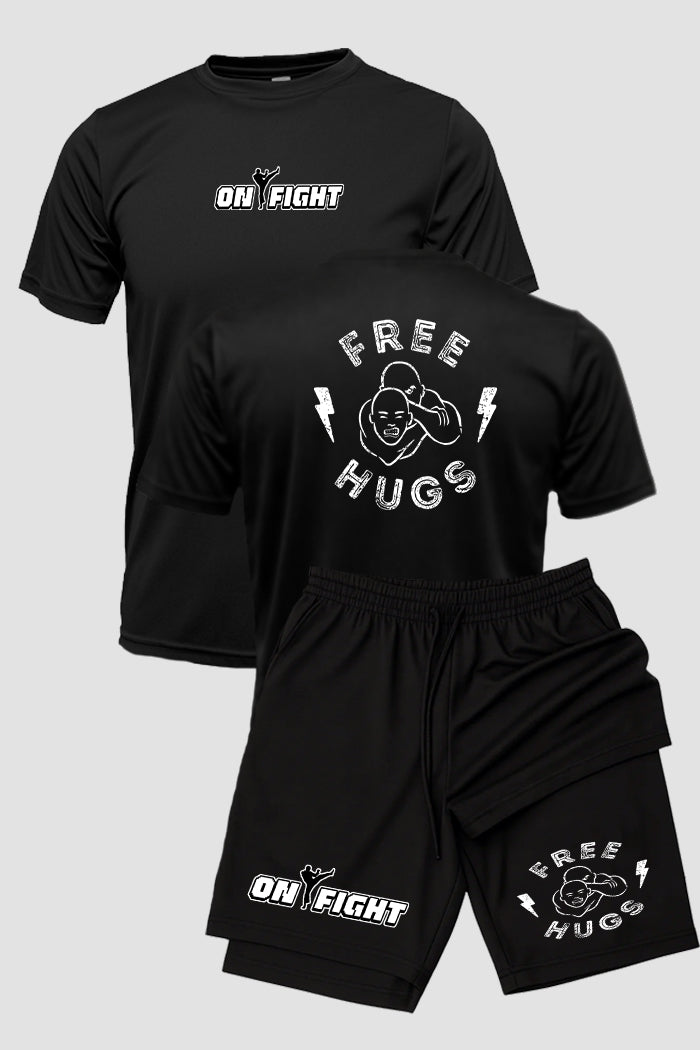 Kit Camiseta Dryfit com Short Dry Fit Jiu Jitsu Free Hugs