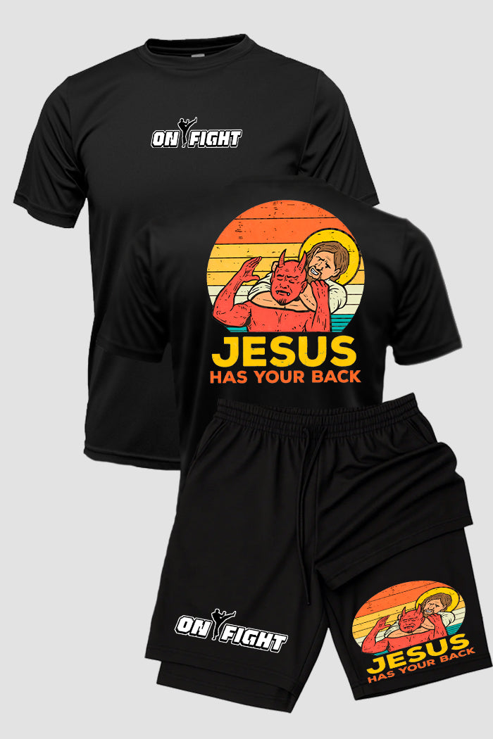 Kit Camiseta Dryfit com Short Dry Fit Jiu Jitsu Jesus has your back