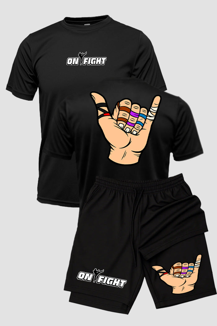 Kit Camiseta Dryfit com Short Dry Fit Jiu Jitsu hang loose