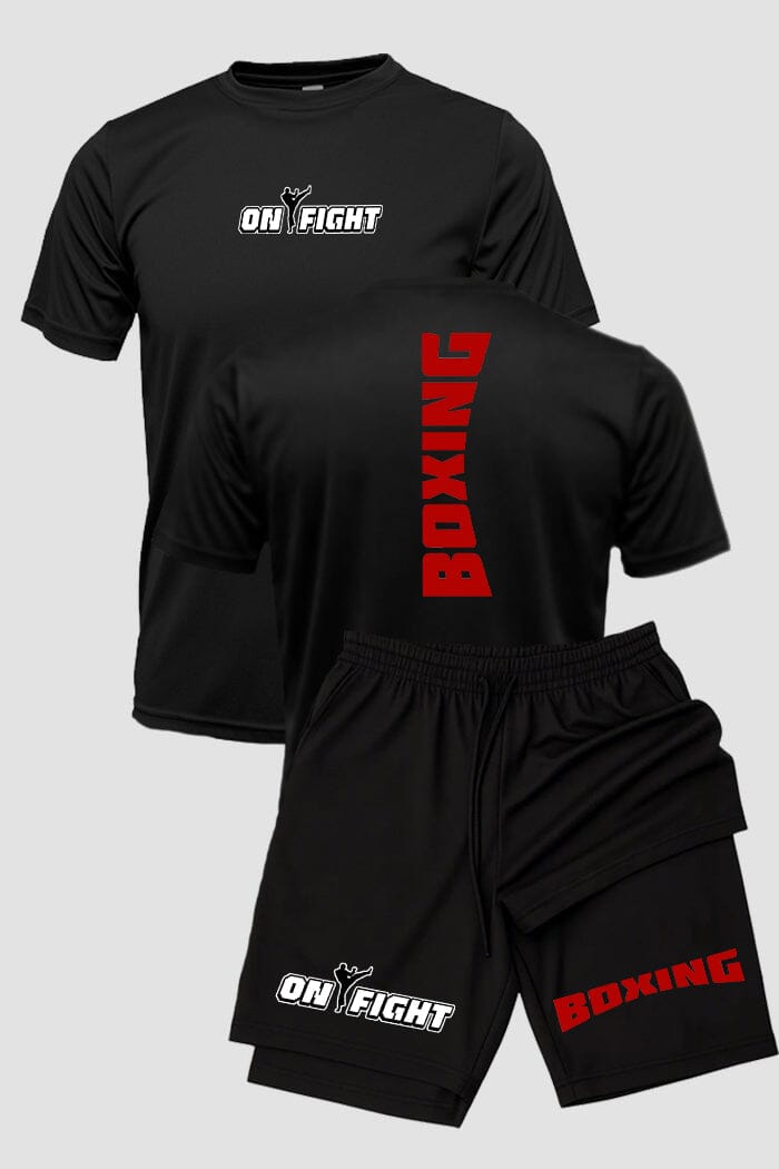 Kit Camiseta Algodão Short Dry Fit Boxe Boxing Club Vermelho kit short e camiseta boxe OnFight 