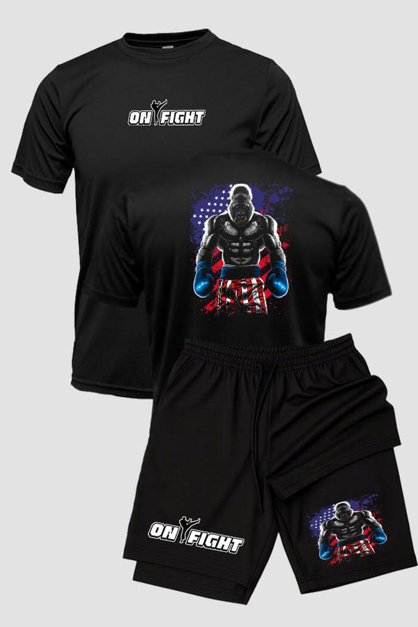 Kit Camiseta Algodão Short Dry Fit Boxe Gorilla Boxing