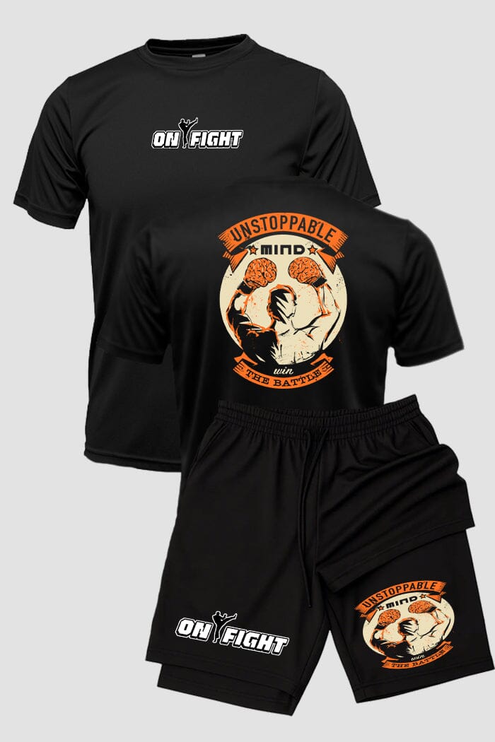 Kit Camiseta Algodão Short Dry Fit Boxe Unstoppable Mind kit short e camiseta boxe OnFight 