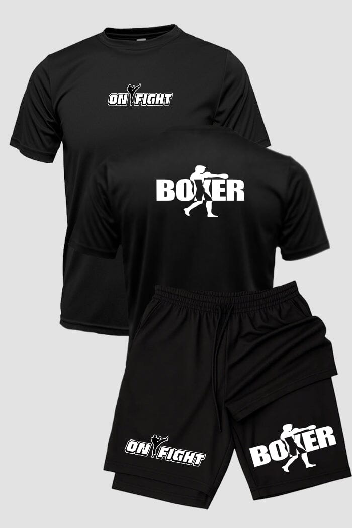 Kit Camiseta Dryfit com Short Dry Fit Boxe Boxer Tradicional Branco kit short e camiseta boxe OnFight 