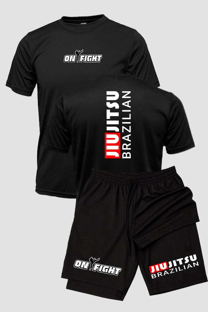 Kit Camiseta Dryfit com Short Dry Fit Jiu Jitsu Brazilian Jiu-jitsu kit short e camiseta jiujitsu OnFight 