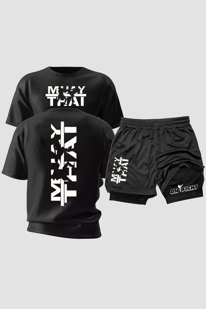 Kit Camiseta Dryfit com Short Dry Fit Muay Thai Escrita Vertical kit short e camiseta muaythai OnFight 