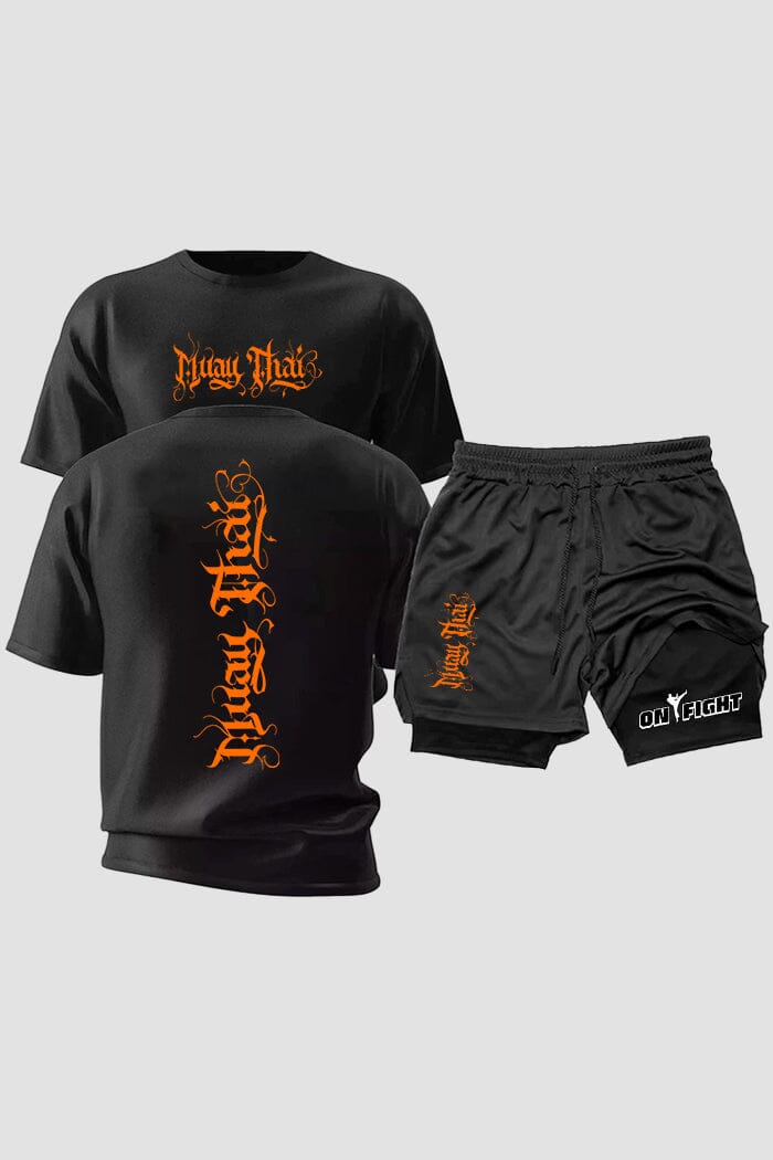 Kit Camiseta Dryfit com Short Dry Fit Muay Thai Tiger Laranja kit short e camiseta muaythai OnFight 