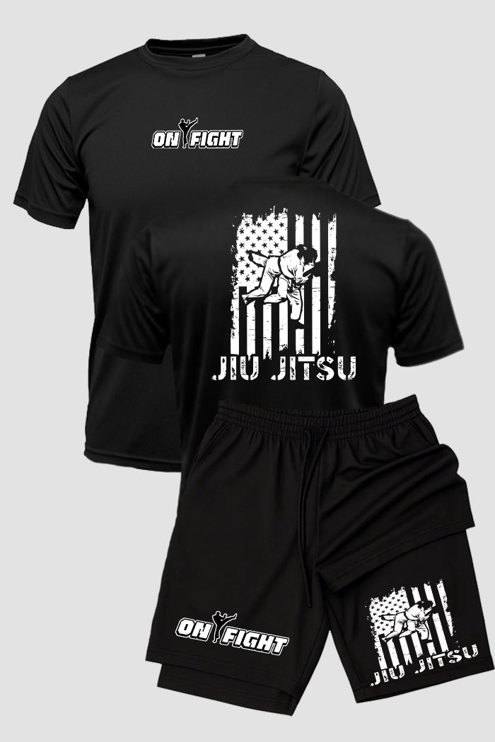 Kit Camiseta Dryfit com Short Dry Fit Jiu Jitsu USA BJJ