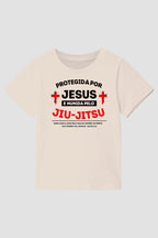 Camiseta infantil jiu-jitsu Protegida por Jesus Munida pelo Jiu-jistu