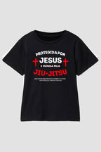 Camiseta infantil jiu-jitsu Protegida por Jesus Munida pelo Jiu-jistu