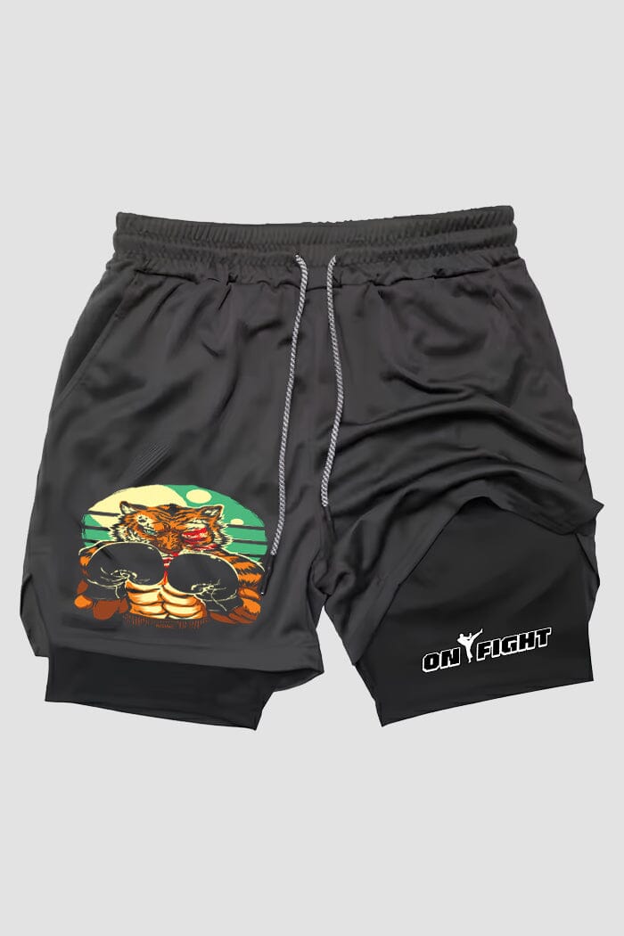 Short de compressão 2 em 1 boxe Tigre Boxeador shorts boxe OnFight 