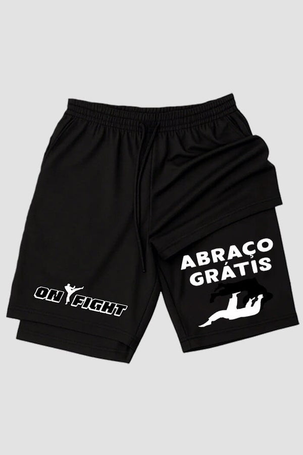 Short de compressão 2 em 1 jiu-jitsu Abraço Grátis