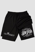 Short de compressão 2 em 1 jiu-jitsu Classic Script Jiu-Jitsu shorts Jiu-jitsu OnFight 