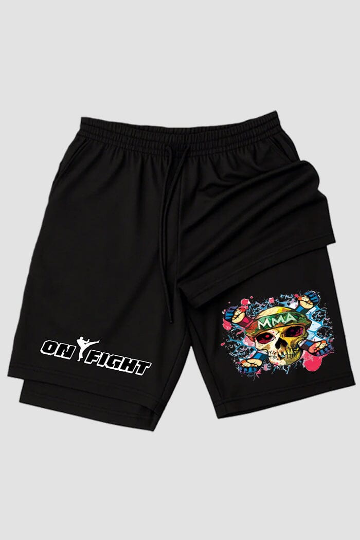 Short de compressão 2 em 1 MMA Skull Wings shorts MMA OnFight 
