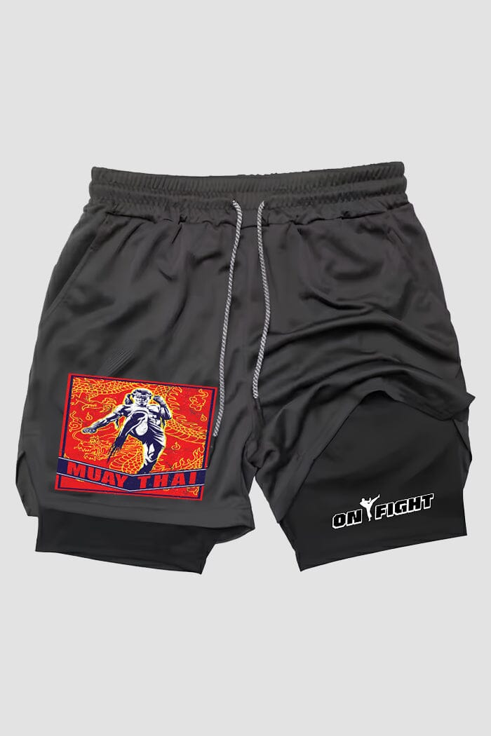 Short de compressão Muay thai 2 em 1 Empire School shorts Muay thai OnFight 