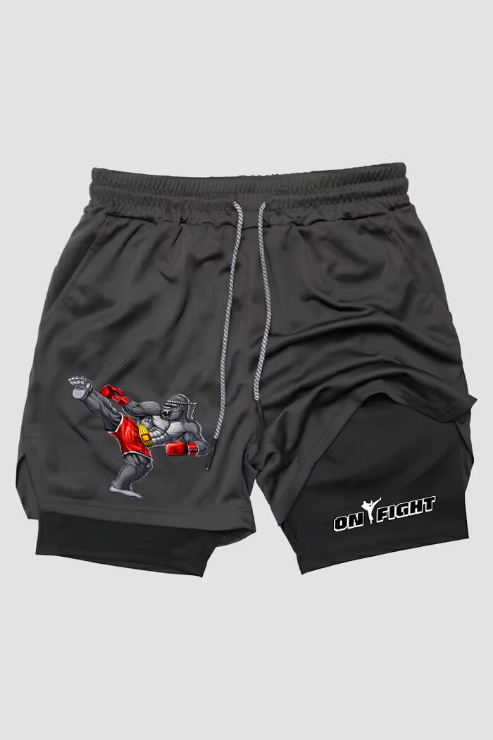 Short de compressão Muay Thai 2 em 1 Gorilla Power shorts Muay thai OnFight 