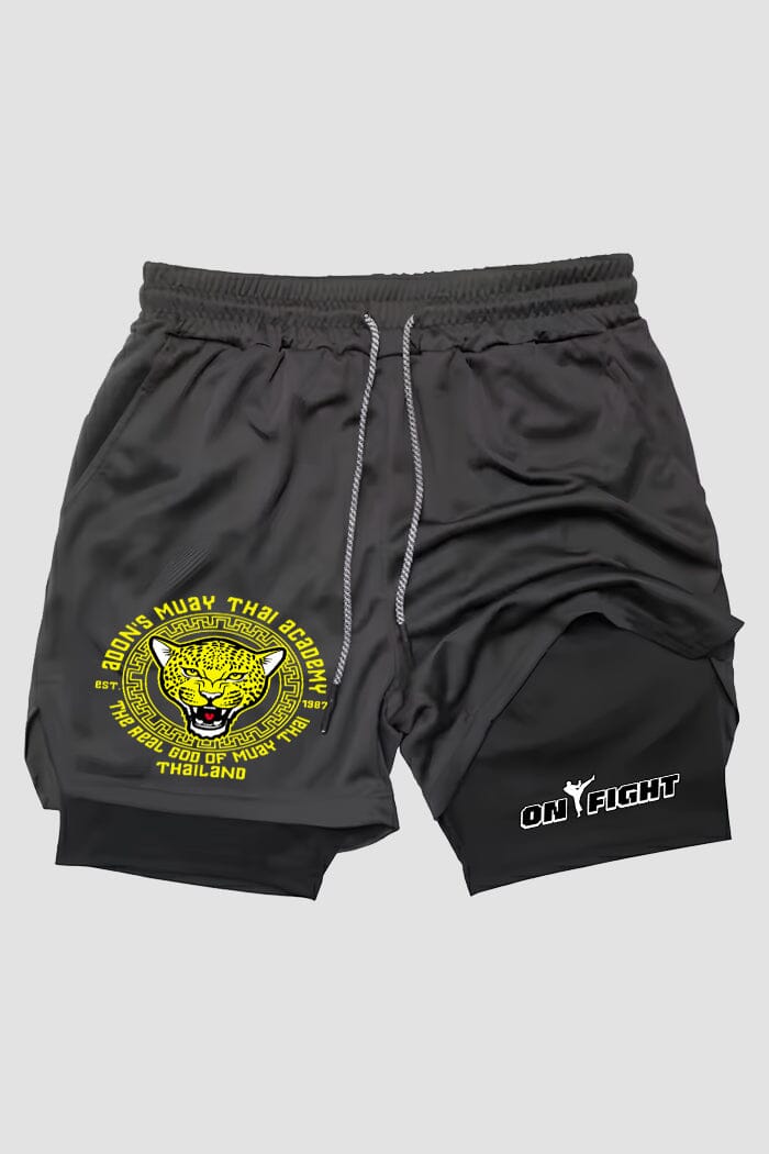 Short de compressão Muay Thai 2 em 1 Leopard Academy shorts Muay thai OnFight 