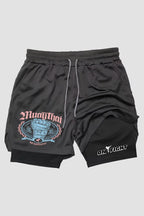 Short de compressão Muay Thai 2 em 1 Red Impact shorts Muay thai OnFight 