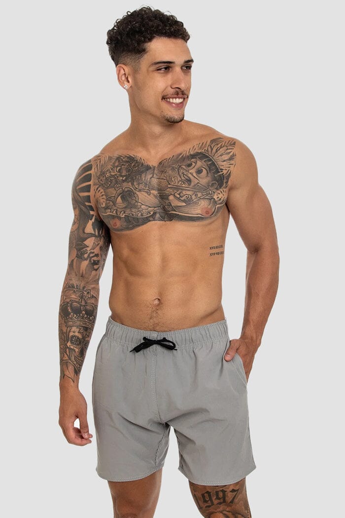 Short Masculino Moda Praia Tactel Secagem Rápida Liso com Bolsos – Onfight Elastano OnFight P Cinza 
