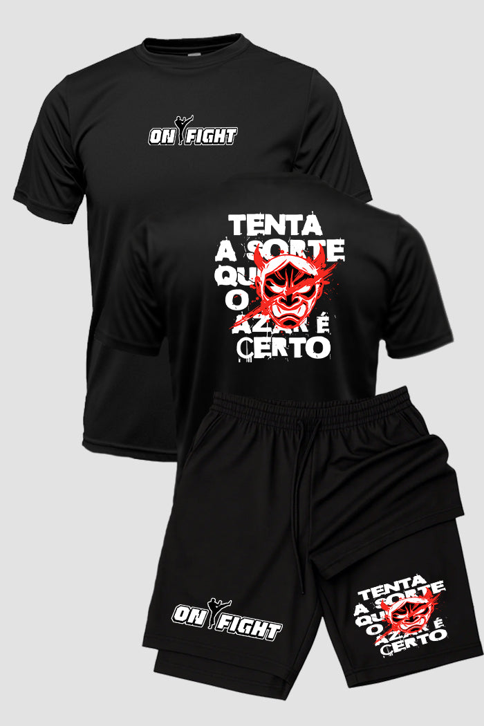 Kit Camiseta Dryfit com Short Dry Fit Jiu Jitsu Tenta a sorte que o azar é certo