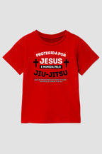 Camiseta infantil jiu-jitsu Protegida por Jesus Munida pelo Jiu-jistu